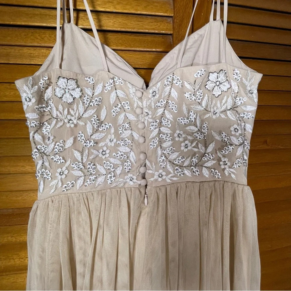 BHLDN By Anthropologie Elowen Floral Beaded Blush Gown Size 6 - Picture 11 of 13